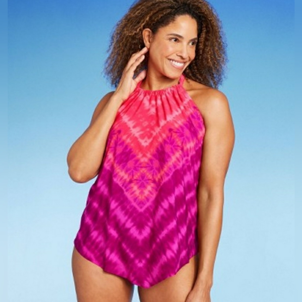 Women's High Neck Angled Tankini Top - Aqua Green® Brand